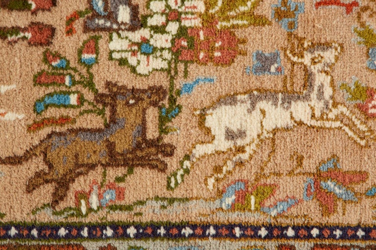 Indo Persian Tabriz Hand Knotted Wool Hunt Rug For Sale at 1stDibs
