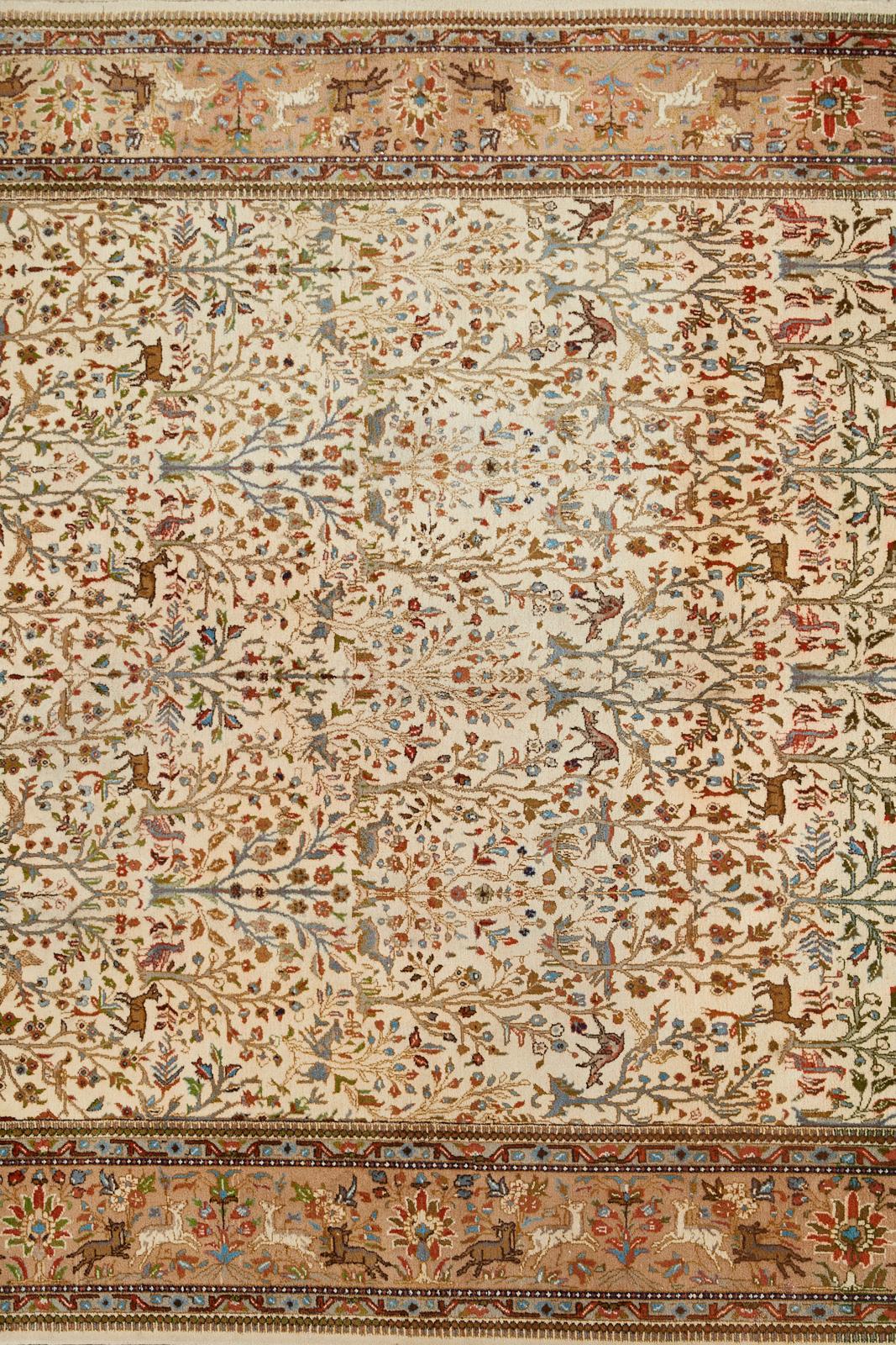 Hand-Knotted Indo Persian Tabriz Hand Knotted Wool Hunt Rug