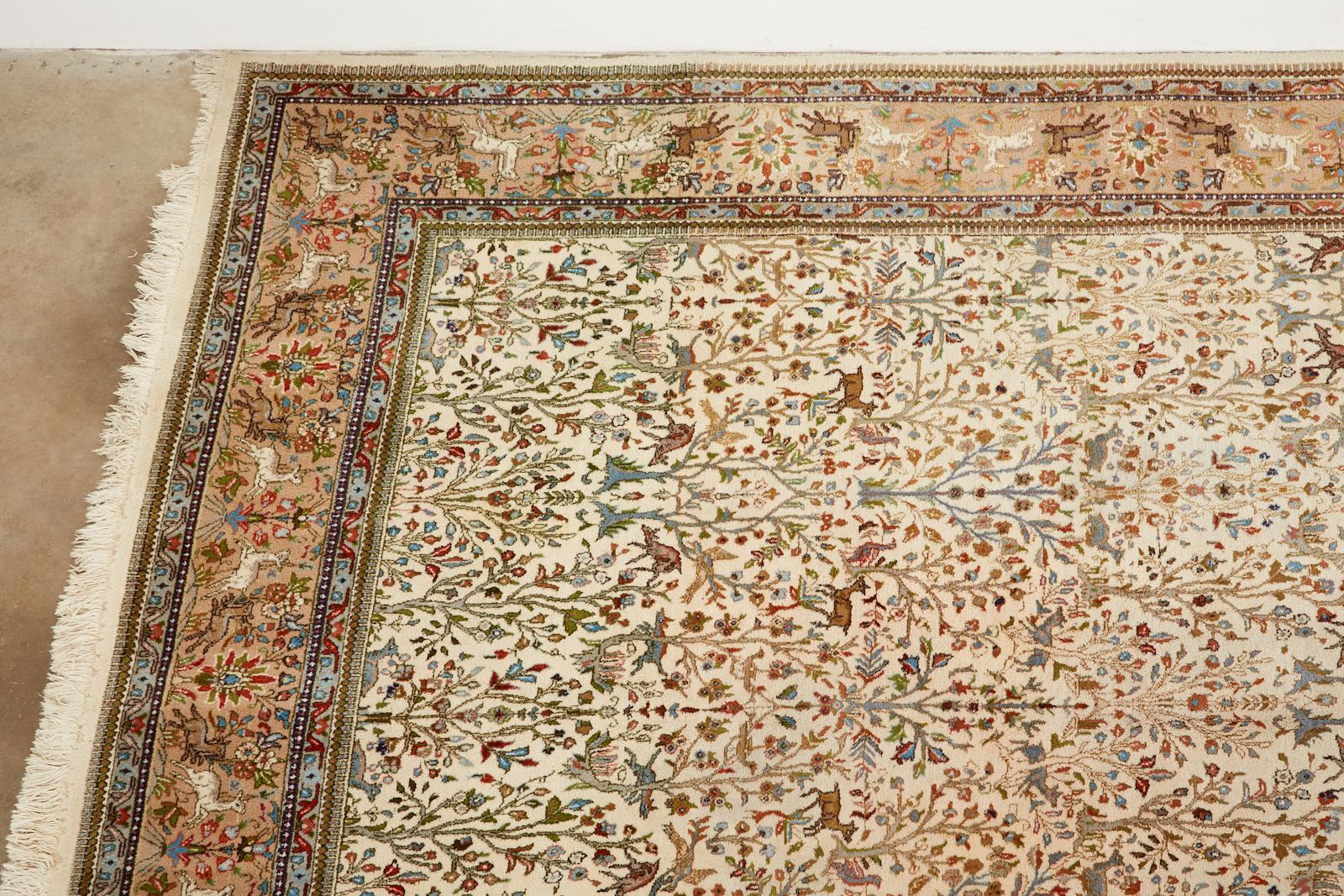 Indo Persian Tabriz Hand Knotted Wool Hunt Rug In Good Condition In Rio Vista, CA