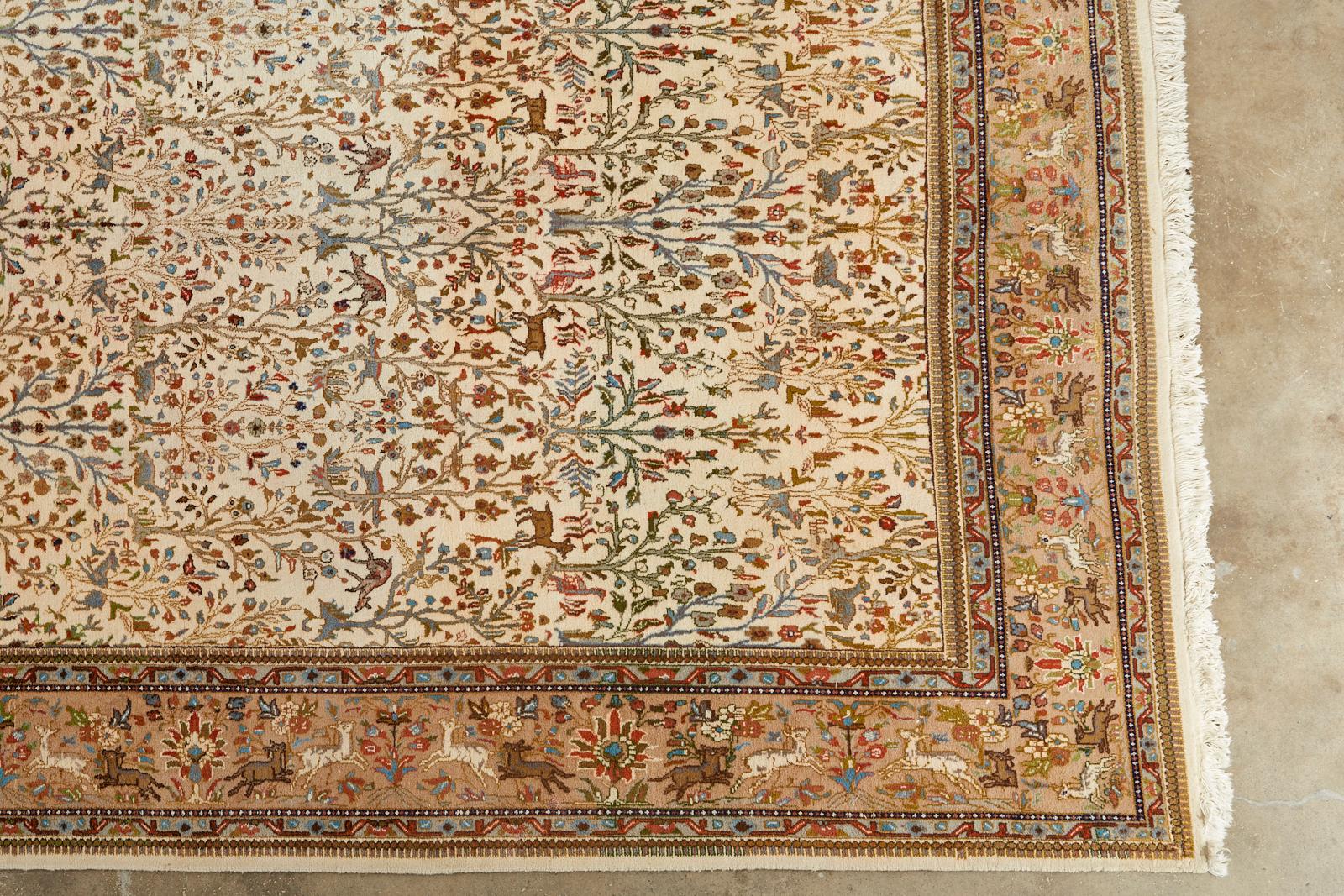 Indo Persian Tabriz Hand Knotted Wool Hunt Rug 1