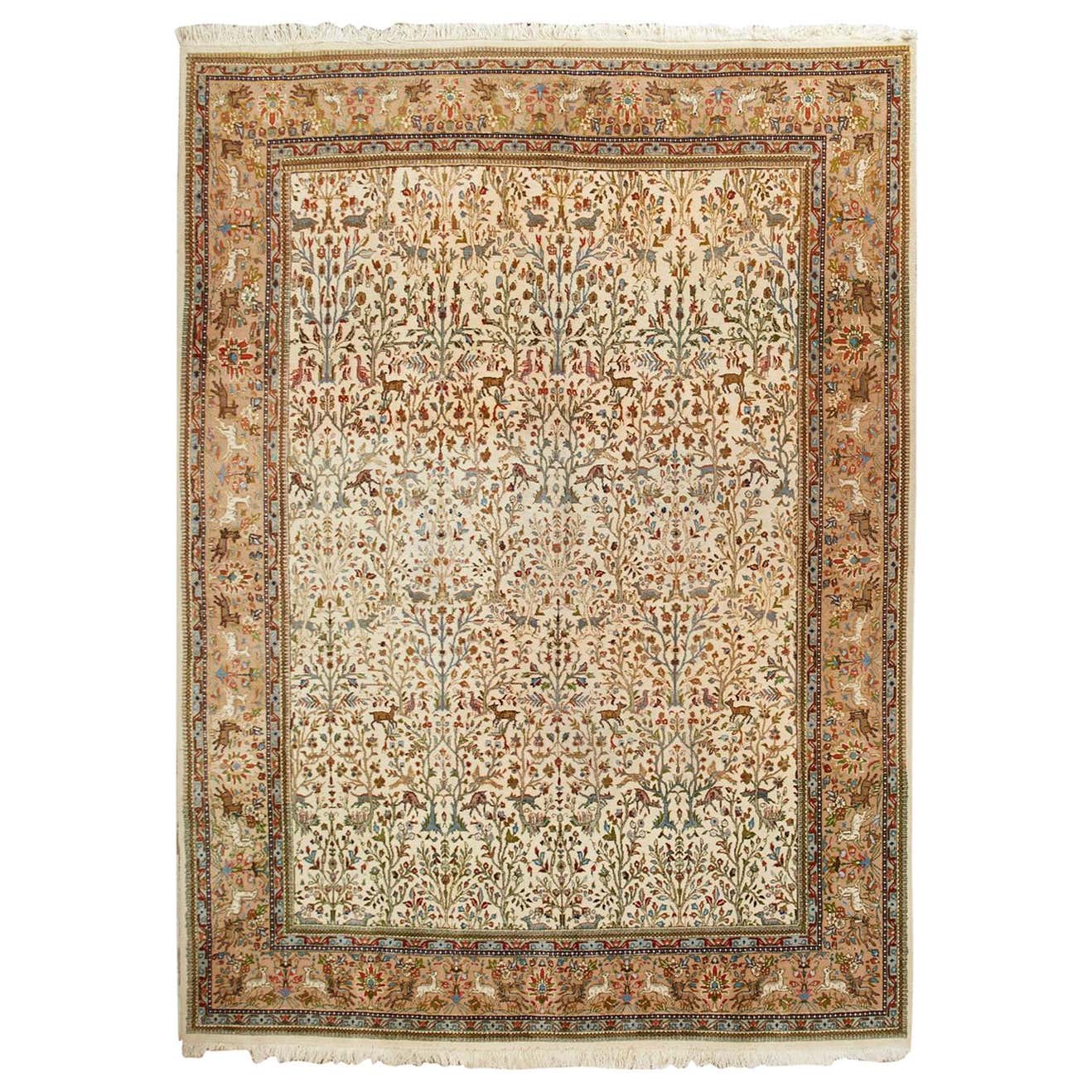 Indo Persian Tabriz Hand Knotted Wool Hunt Rug For Sale at 1stDibs