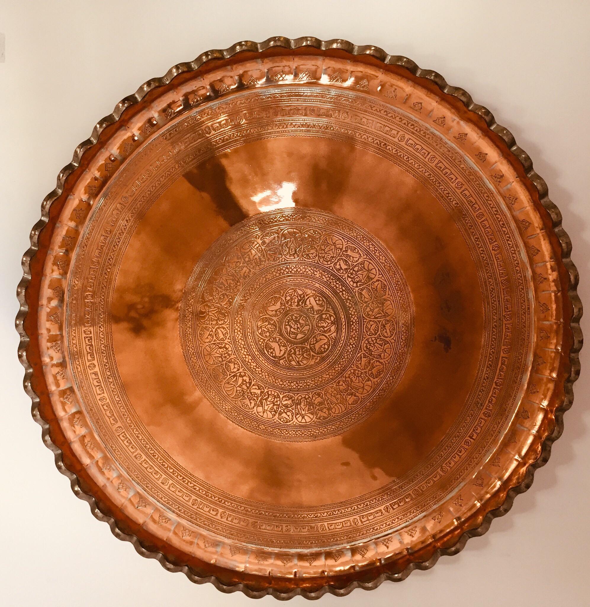 Indo Persian Tinned Copper Hanging Decorative Tray For Sale 3