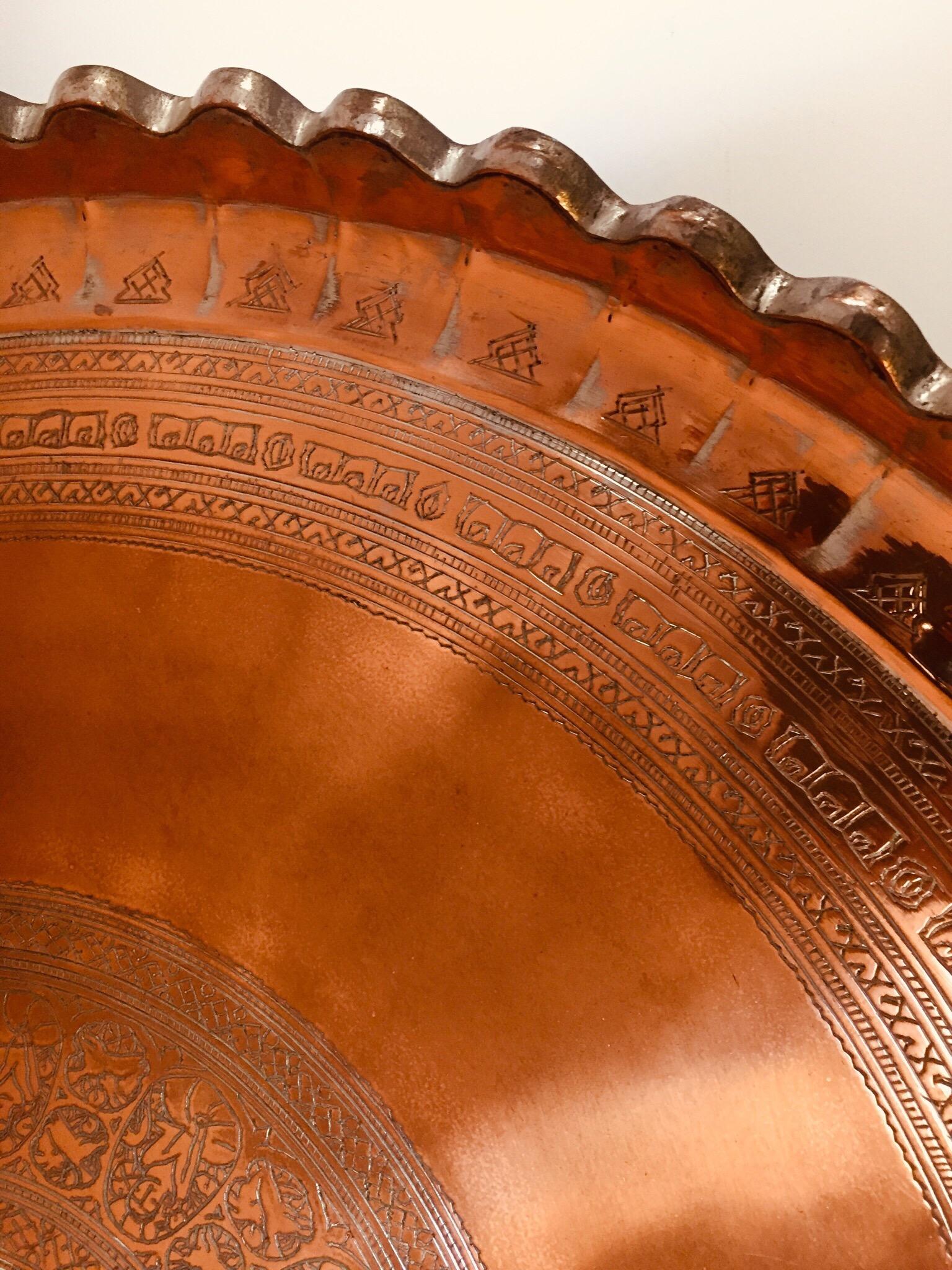 Indo Persian Tinned Copper Hanging Decorative Tray For Sale 7