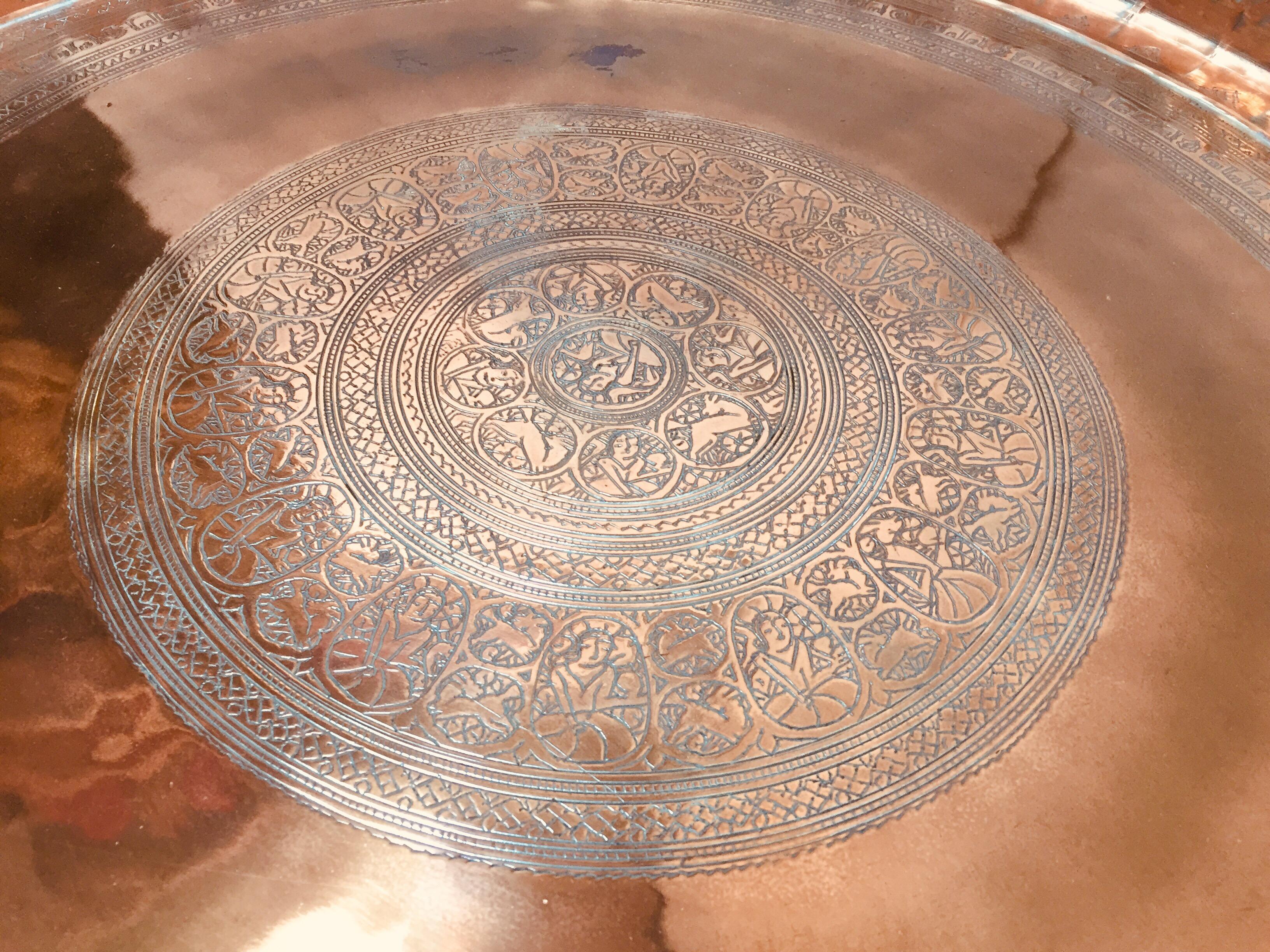 Indian Indo Persian Tinned Copper Hanging Decorative Tray For Sale