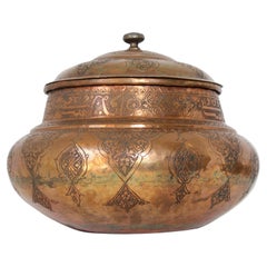 Indo-Persian Tinned Copper Jar With Lid