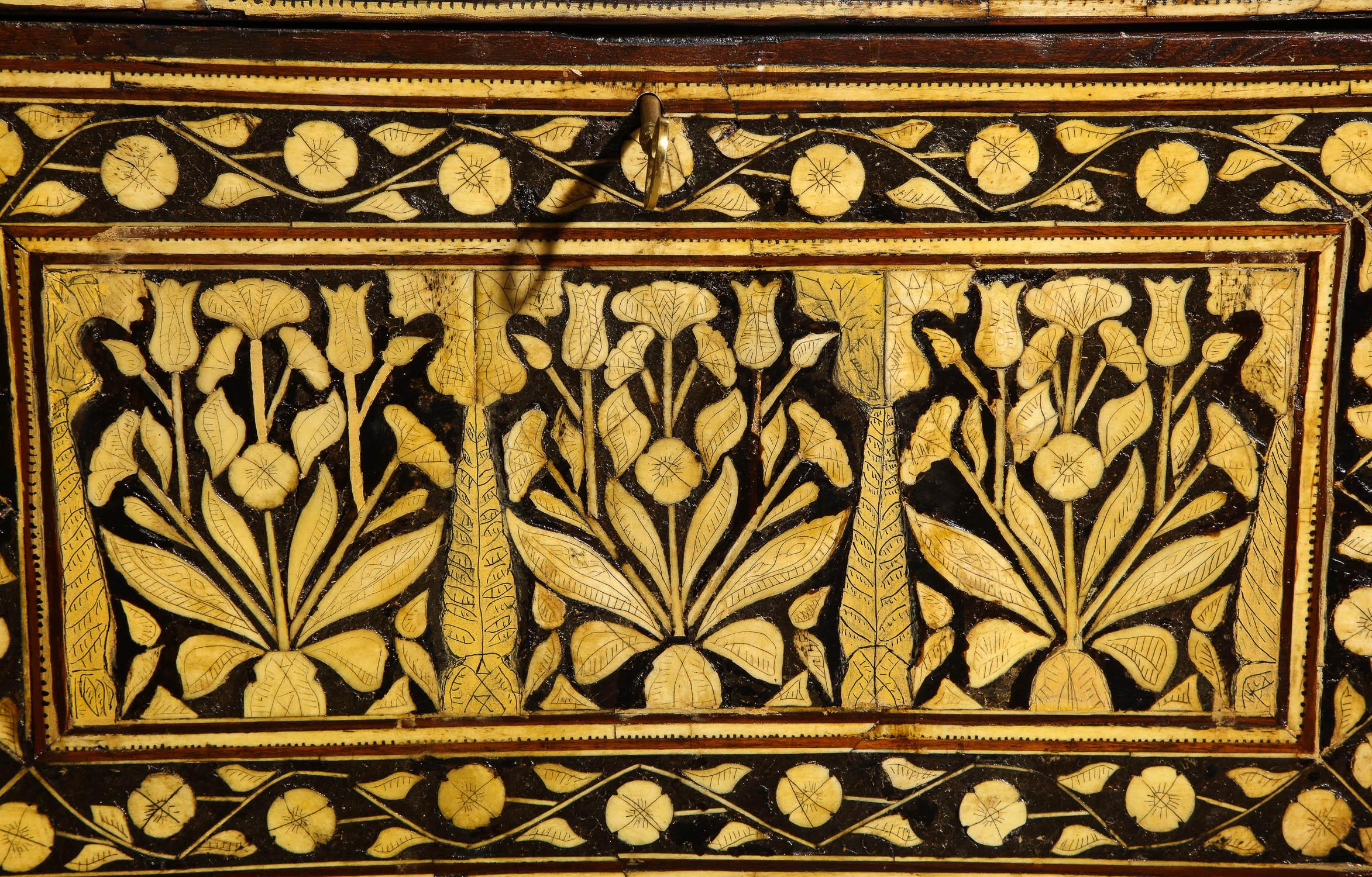 Indo-Portuguese Bone-Inlaid Fall Front Cabinet, Mughal India, 17th-18th Century In Good Condition In New York, NY