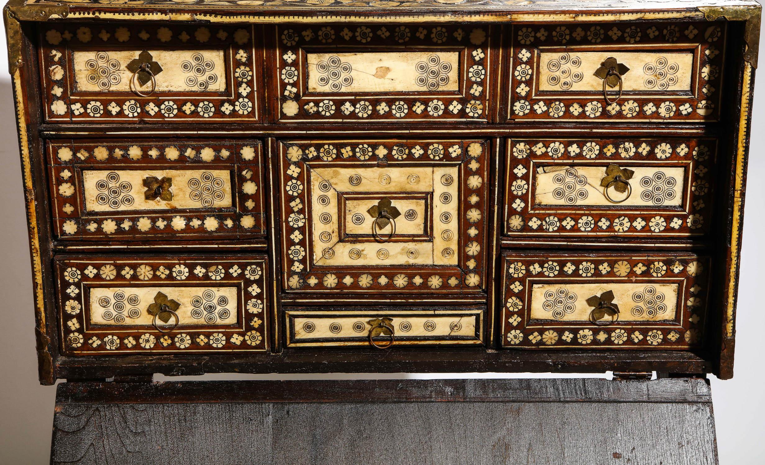 Indo-Portuguese Bone-Inlaid Fall Front Cabinet, Mughal India, 17th-18th Century 1