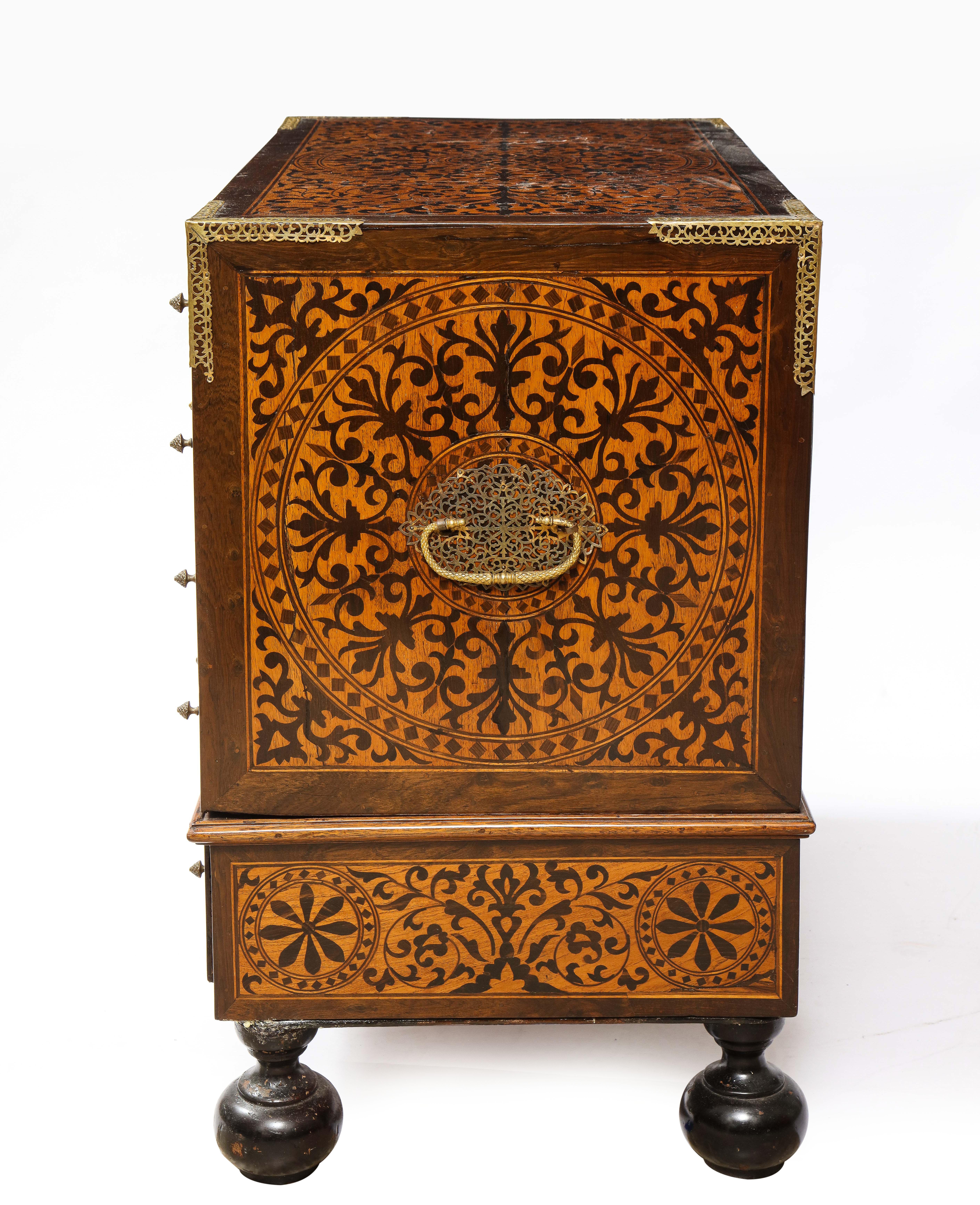 Indo-Portuguese Brass-Mounted Hardwood and Indian Wood Marquetry Cabinet For Sale 5
