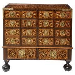 Indo-Portuguese Brass-Mounted Hardwood and Indian Wood Marquetry Cabinet