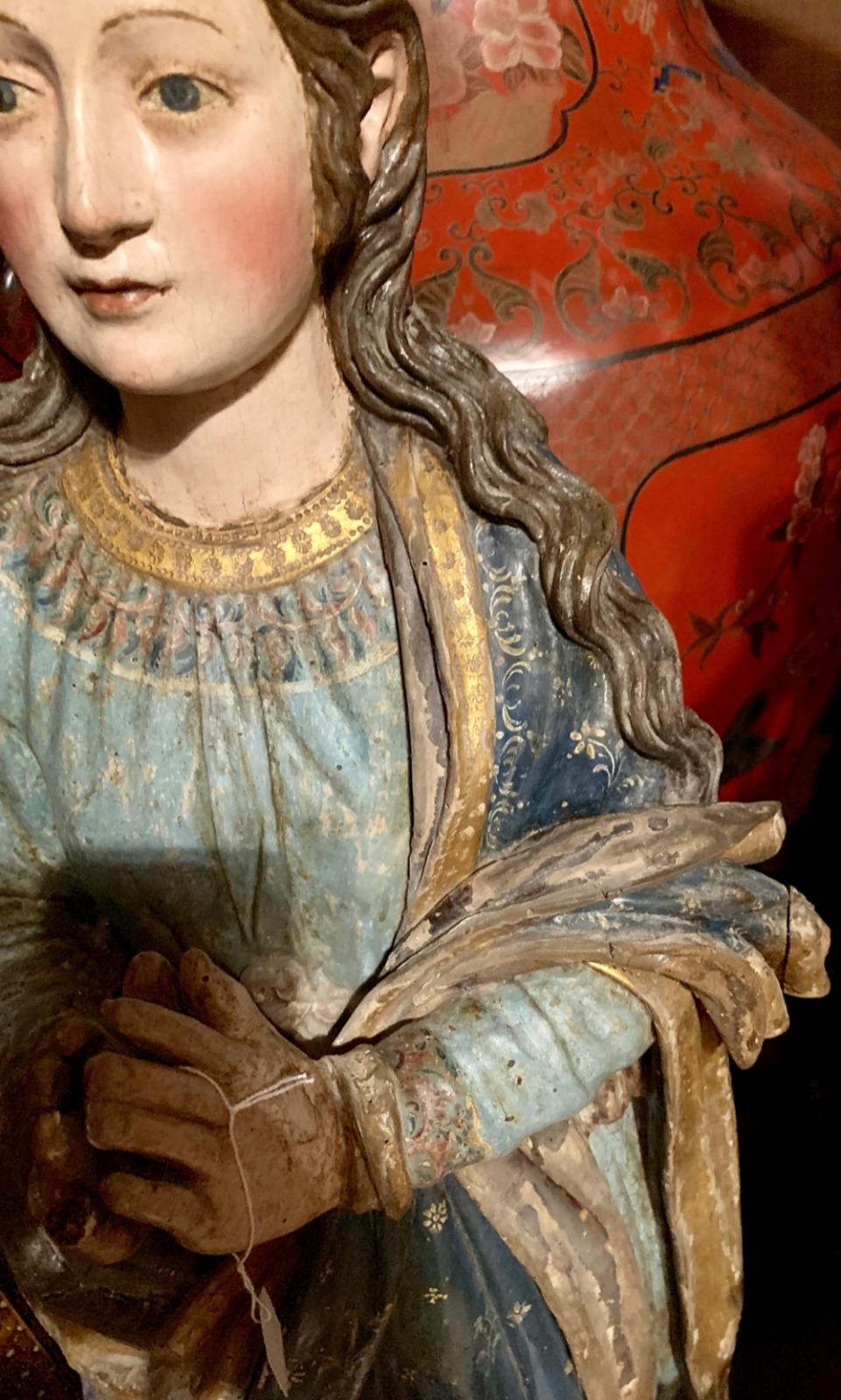 Renaissance Sculpture indo-portugaise Lady Conception 17ème siècle, H 147 cm en vente