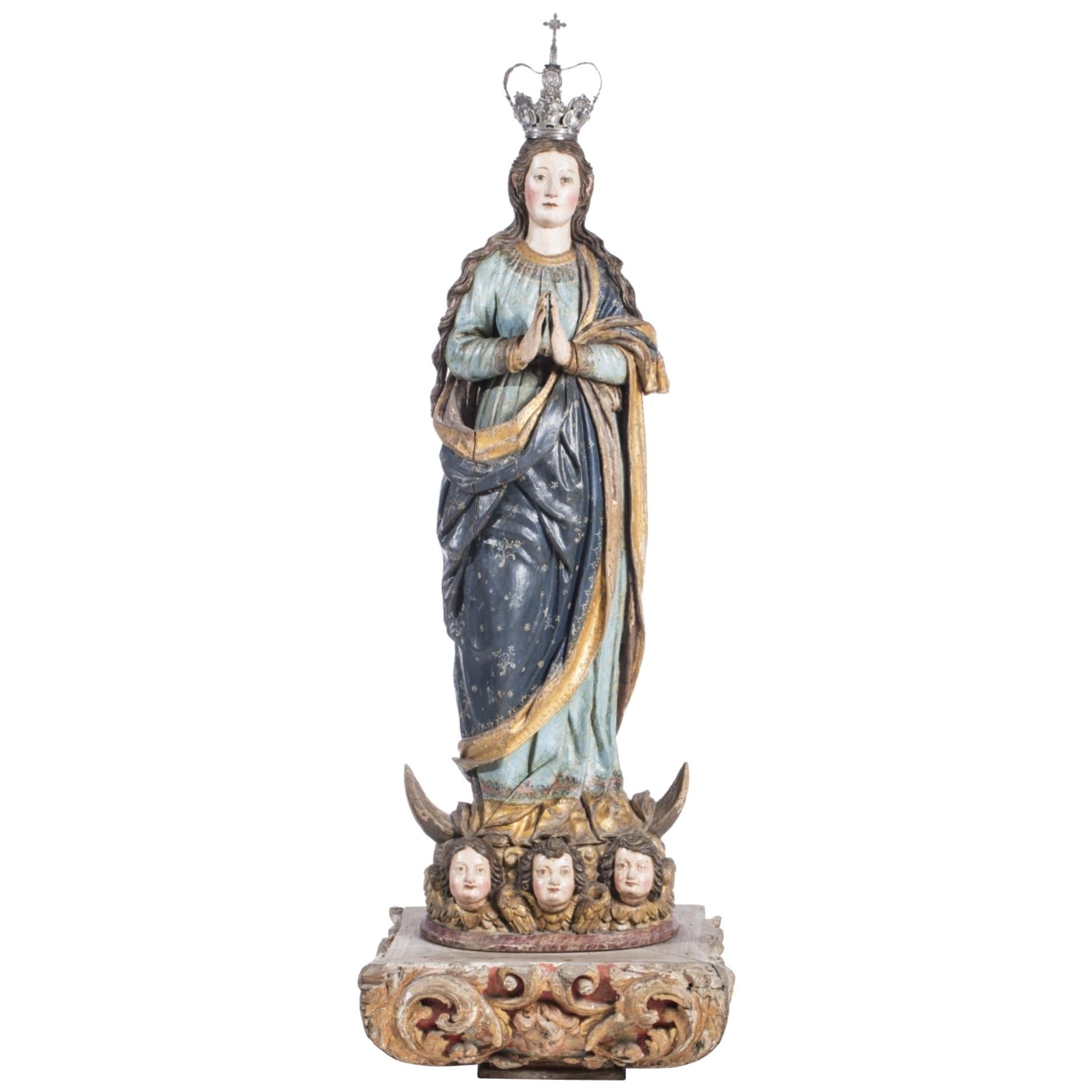 Indo-Portuguese Sculpture "Lady Conception", 17th Century For Sale