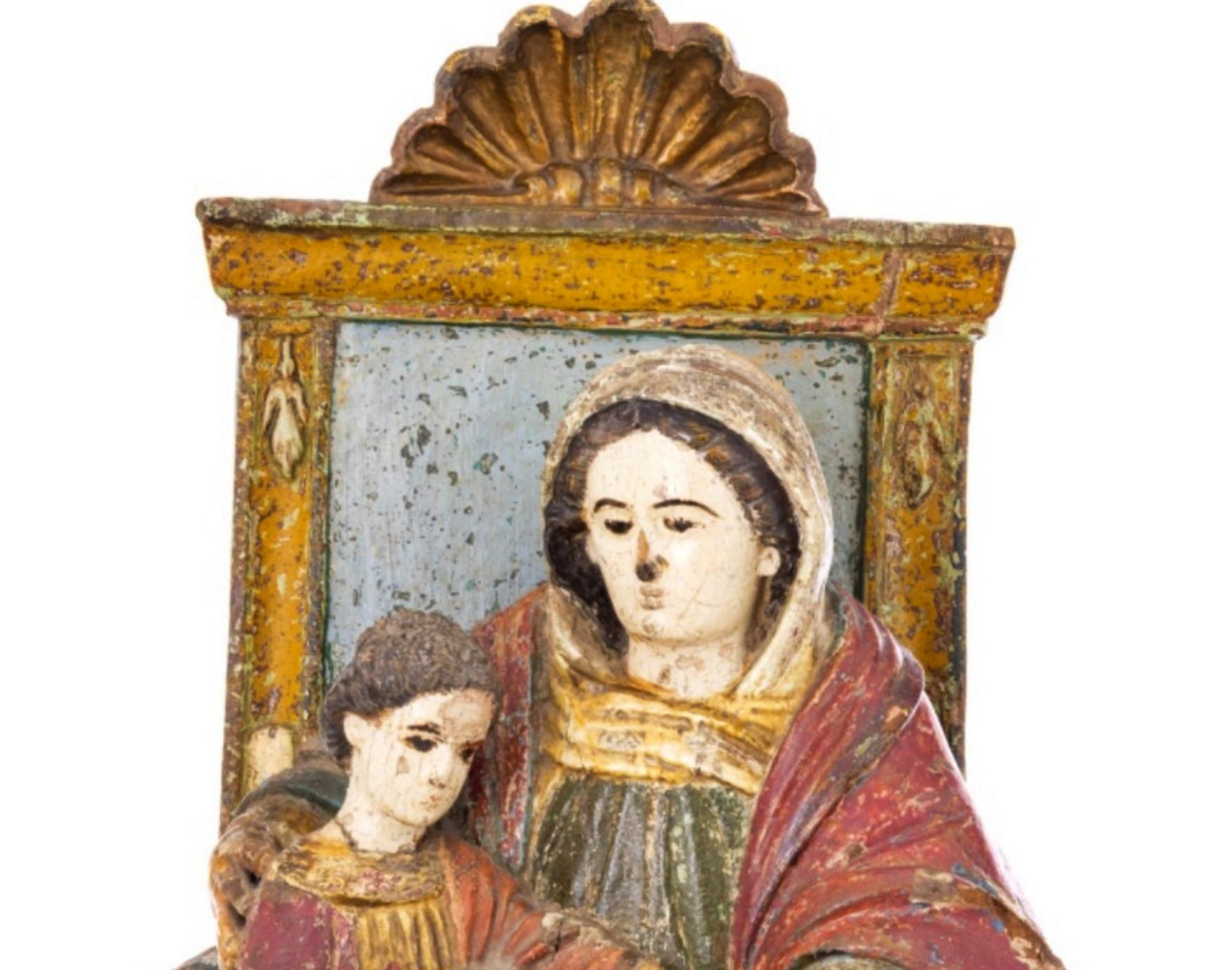 Renaissance Indo-Portuguese Sculpture Saint Ana Teaching Our Lady to Read, 17th Century For Sale