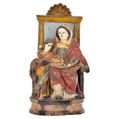 Indo-Portuguese Sculpture Saint Ana Teaching Our Lady to Read, 17th Century