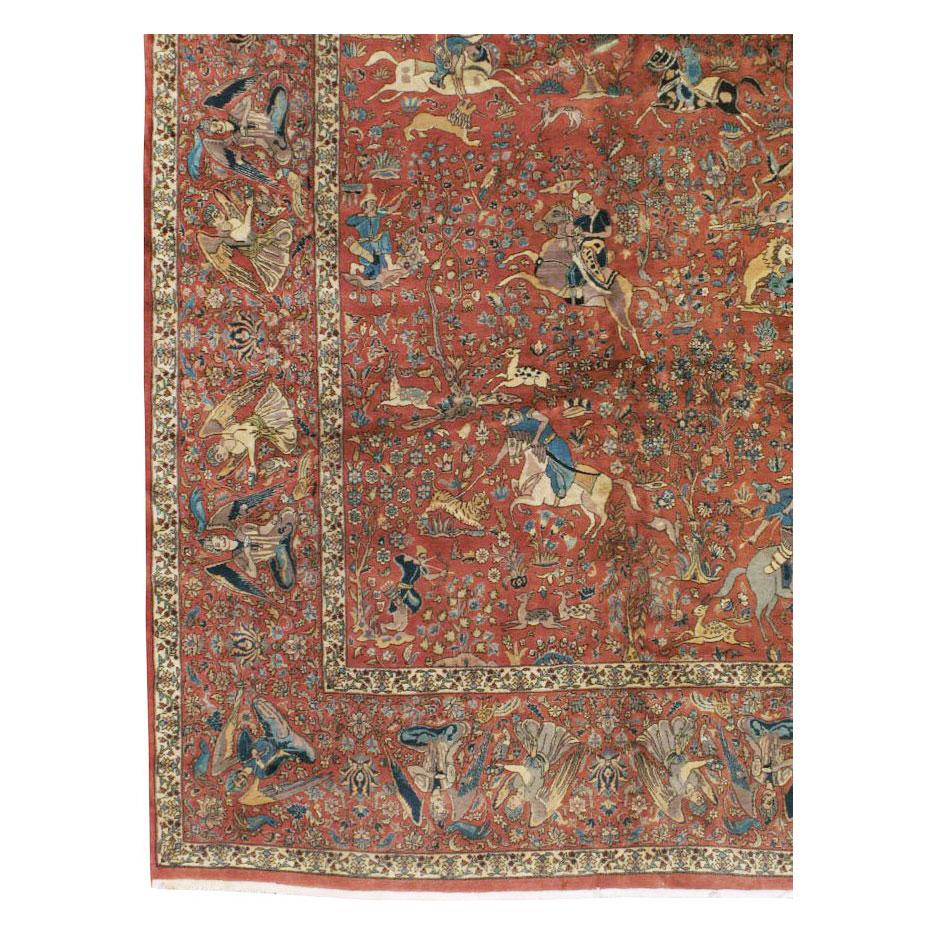 Kashan Indo-Tabriz Pictorial Carpet in the Style of the Persian Silk Vienna Hunting Rug