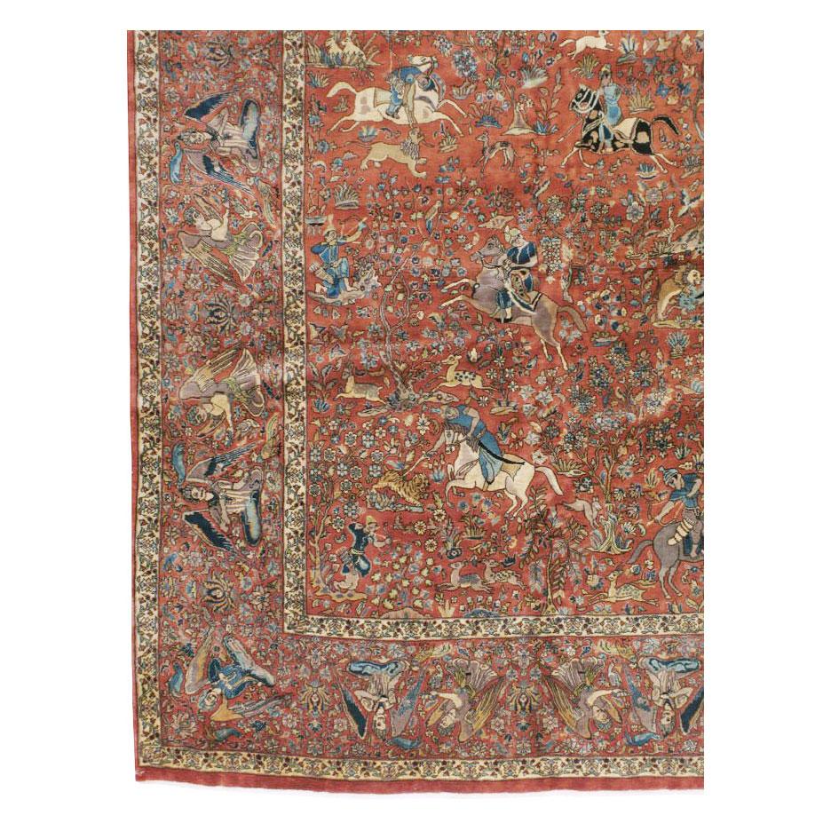 Indian Indo-Tabriz Pictorial Carpet in the Style of the Persian Silk Vienna Hunting Rug