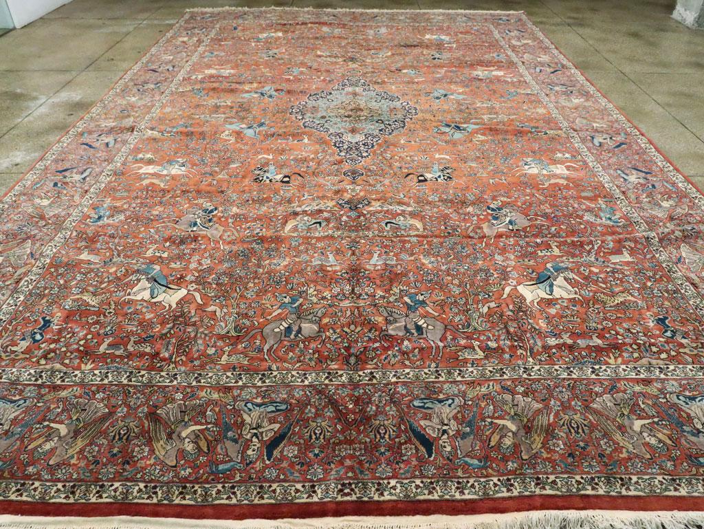 Hand-Knotted Indo-Tabriz Pictorial Carpet in the Style of the Persian Silk Vienna Hunting Rug