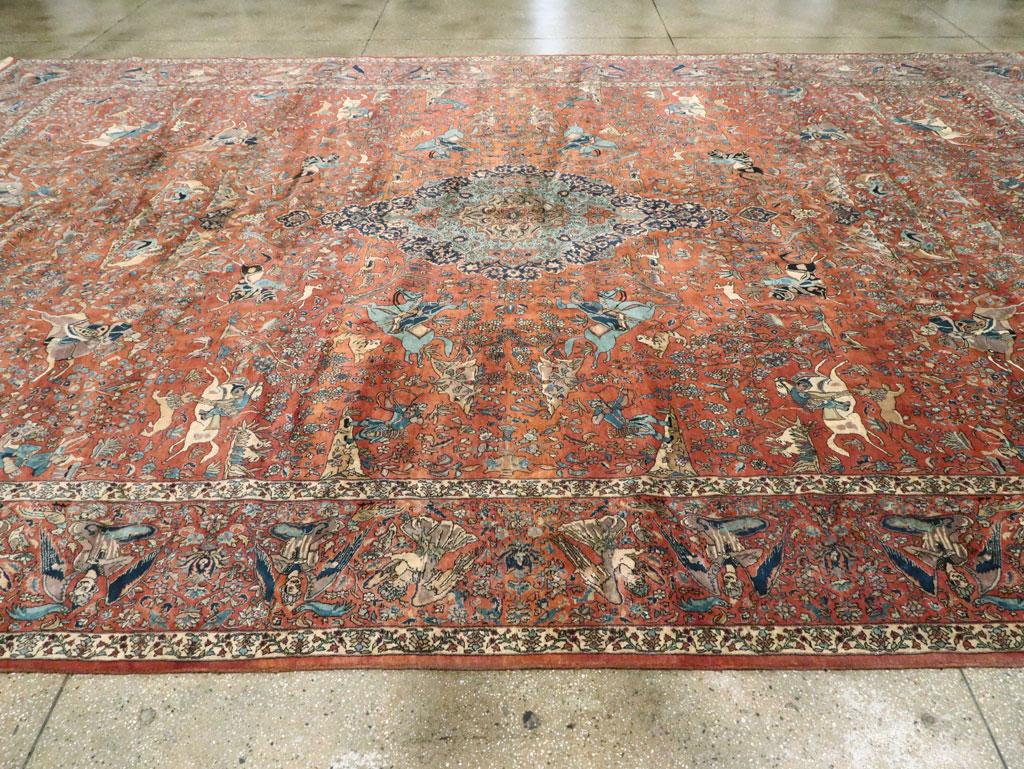20th Century Indo-Tabriz Pictorial Carpet in the Style of the Persian Silk Vienna Hunting Rug