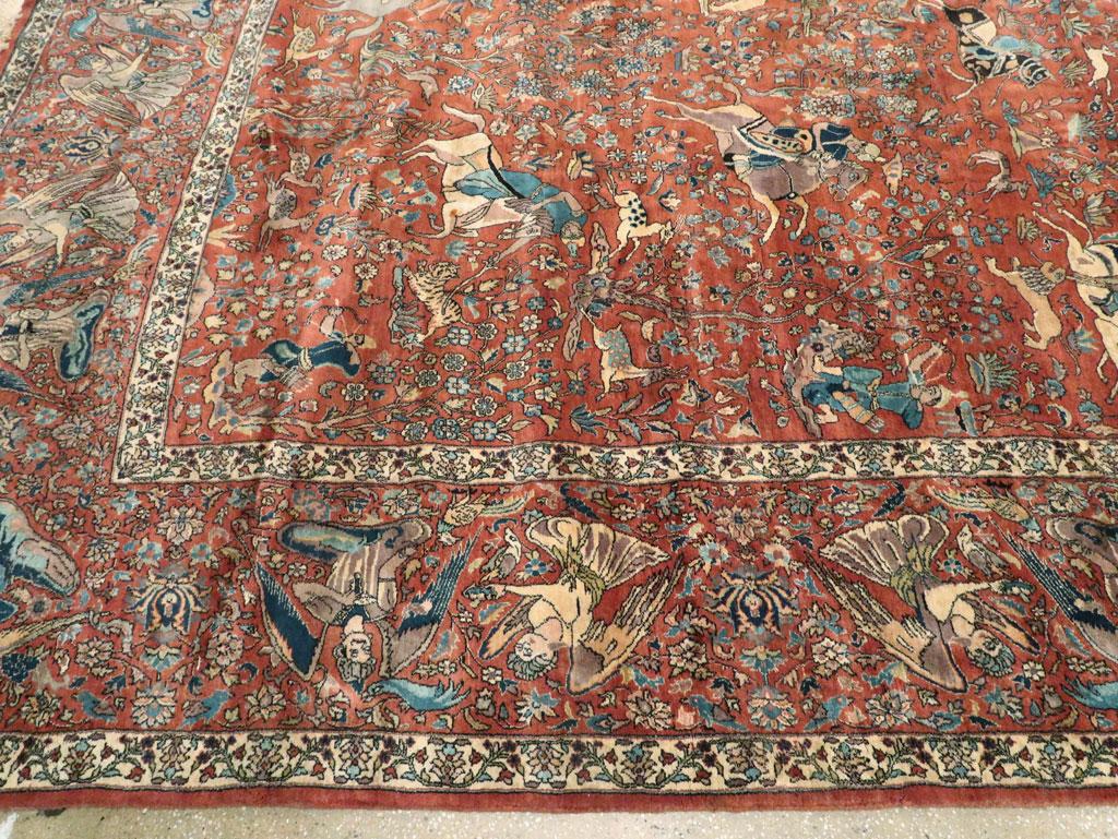Wool Indo-Tabriz Pictorial Carpet in the Style of the Persian Silk Vienna Hunting Rug