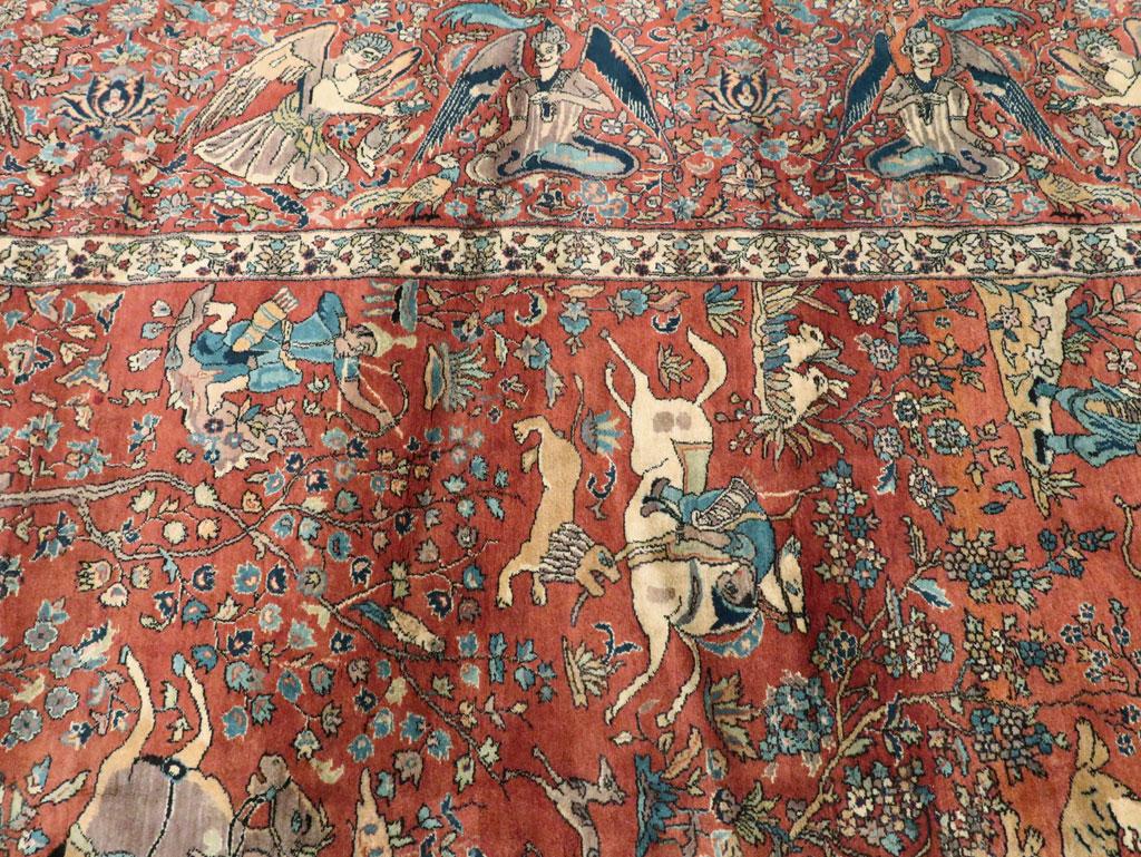 Indo-Tabriz Pictorial Carpet in the Style of the Persian Silk Vienna Hunting Rug 1