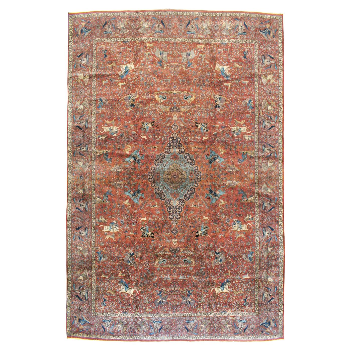 Indo-Tabriz Pictorial Carpet in the Style of the Persian Silk Vienna Hunting Rug