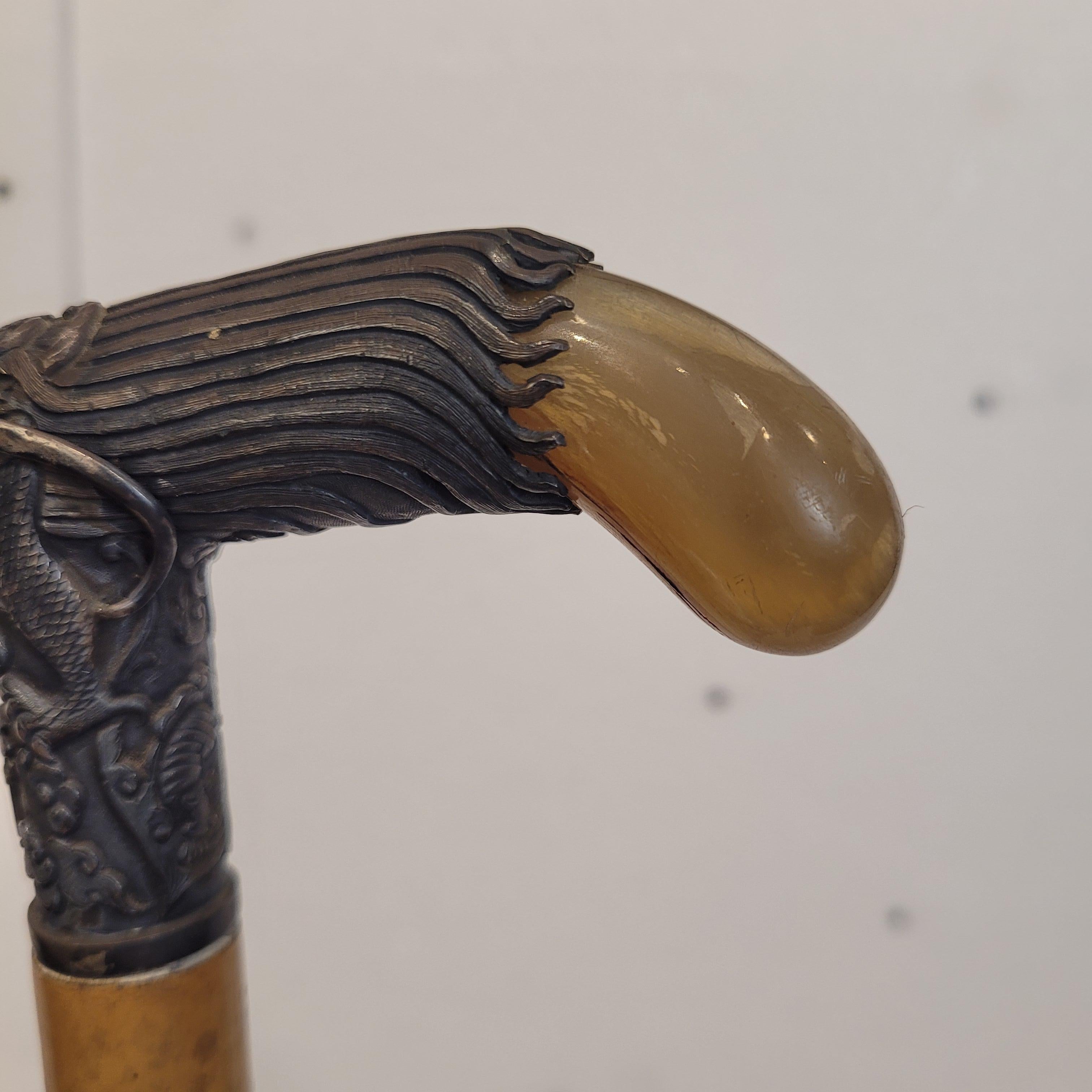 Indochina  Walking stick , Baston, Silver Wood and Antler For Sale 7
