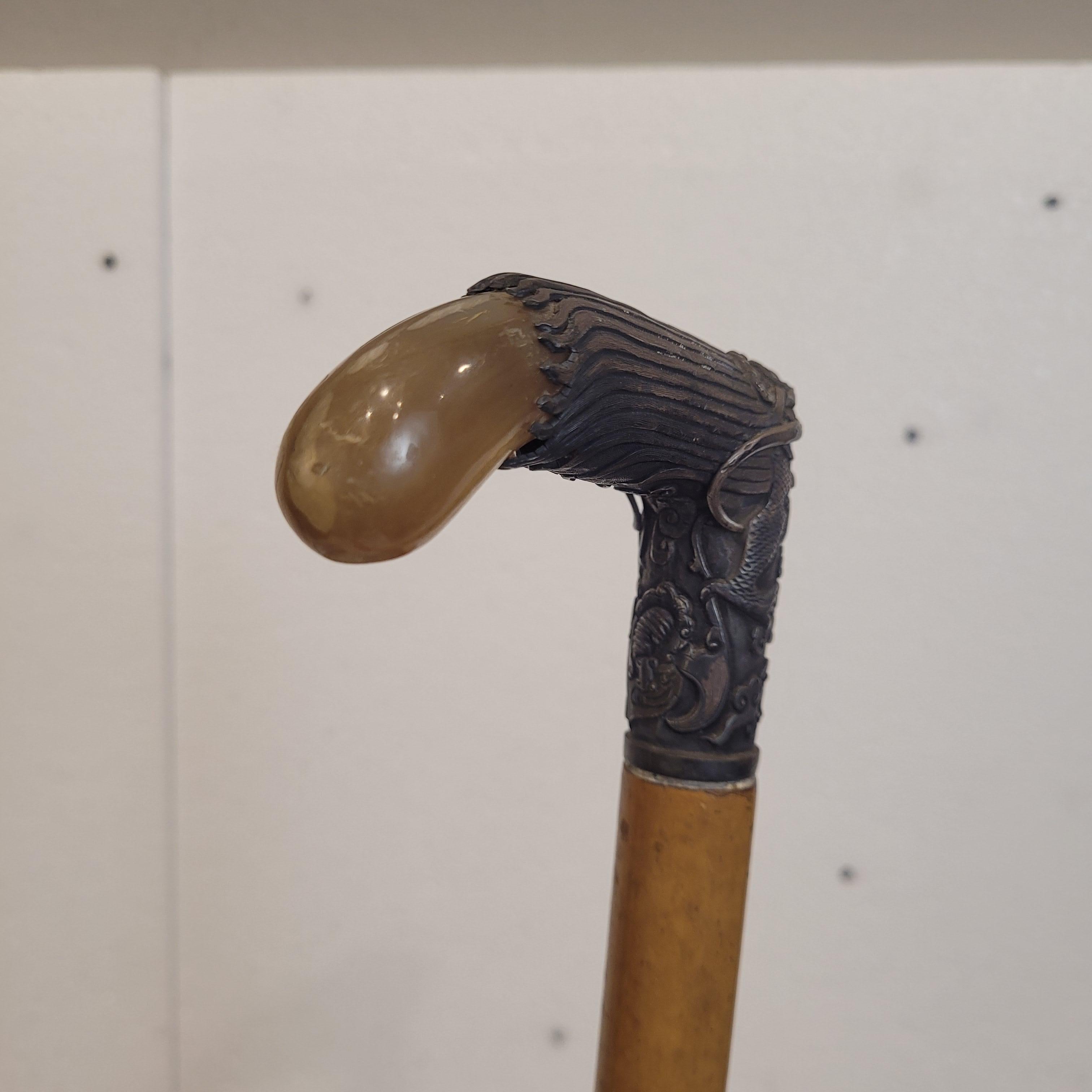 Indochina  Walking stick , Baston, Silver Wood and Antler For Sale 10
