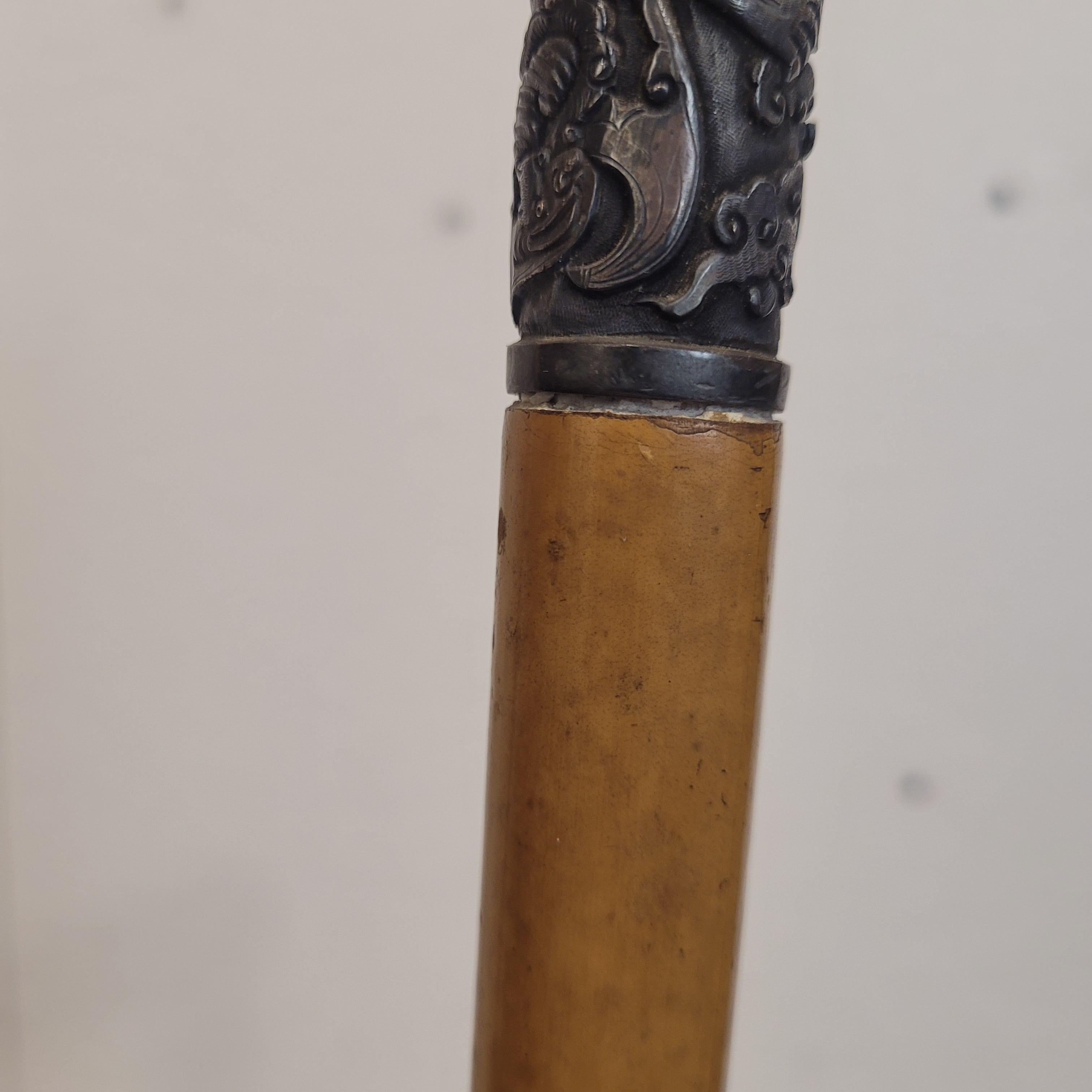 Indochina  Walking stick , Baston, Silver Wood and Antler For Sale 11