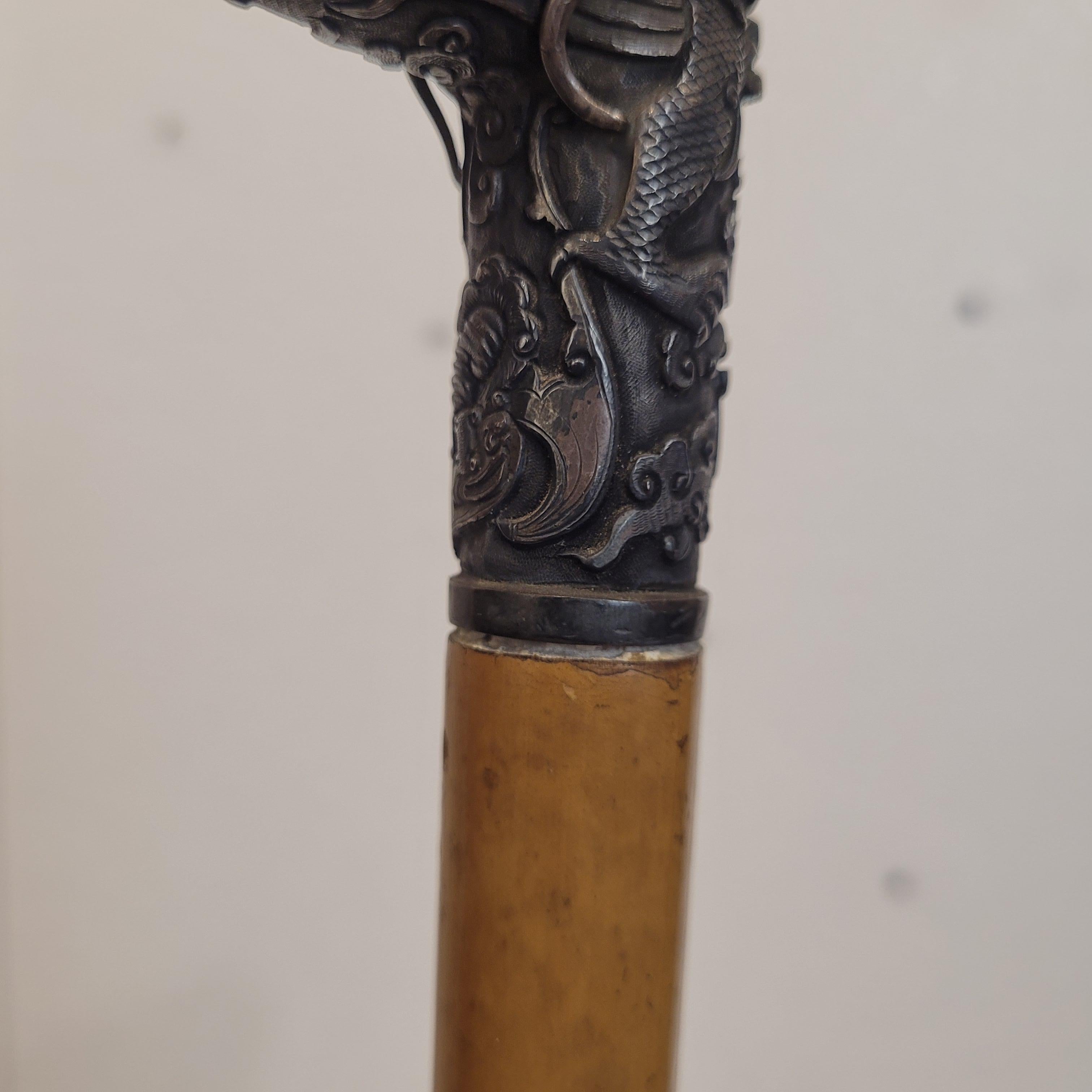 Indochina  Walking stick , Baston, Silver Wood and Antler For Sale 12