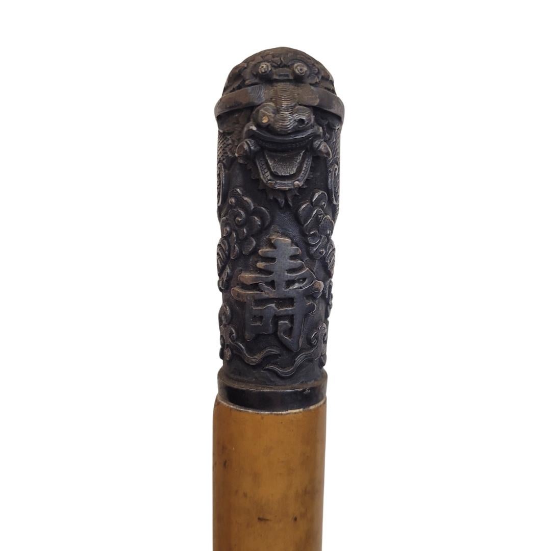 Chinese Export Indochina  Walking stick , Baston, Silver Wood and Antler For Sale