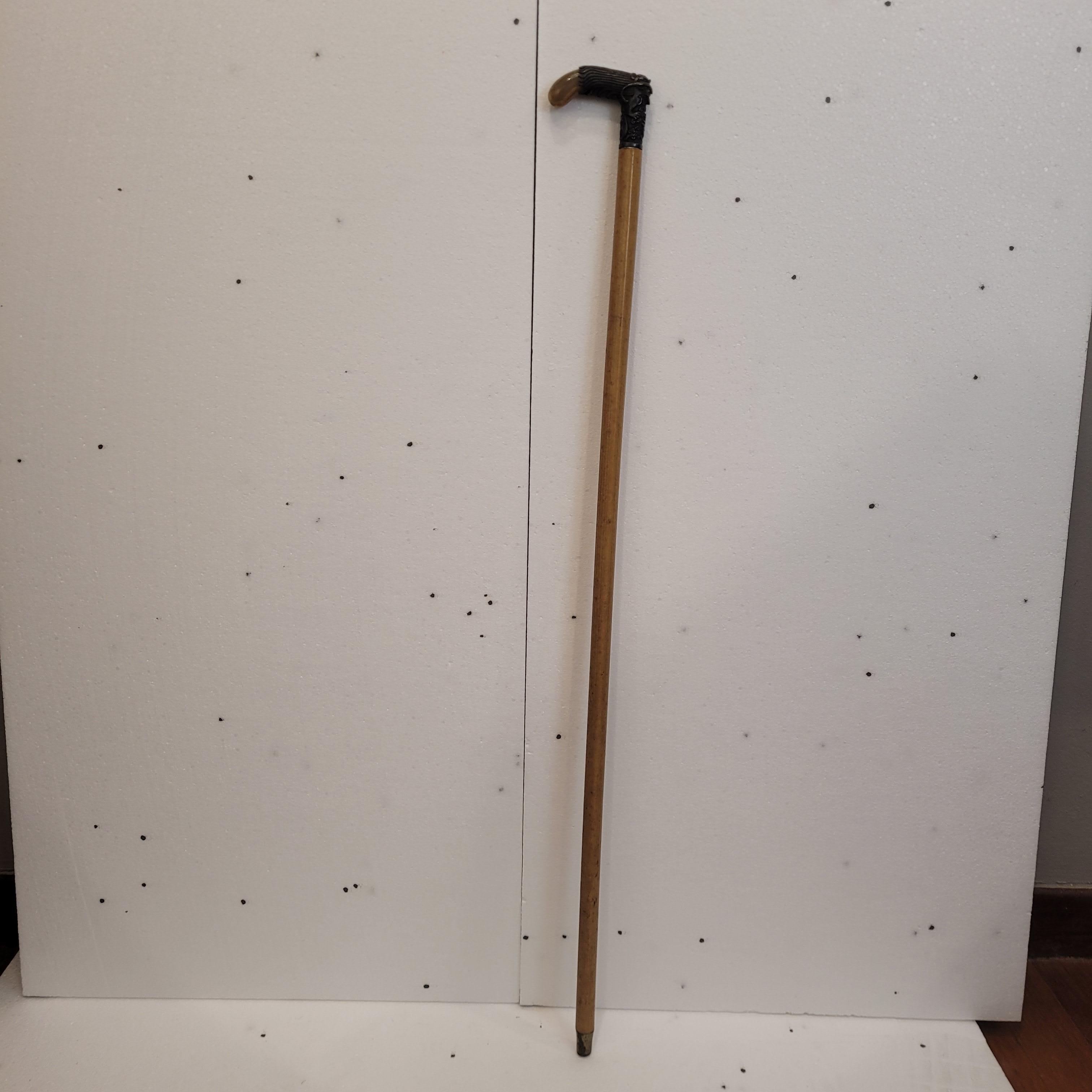 Hand-Crafted Indochina  Walking stick , Baston, Silver Wood and Antler For Sale