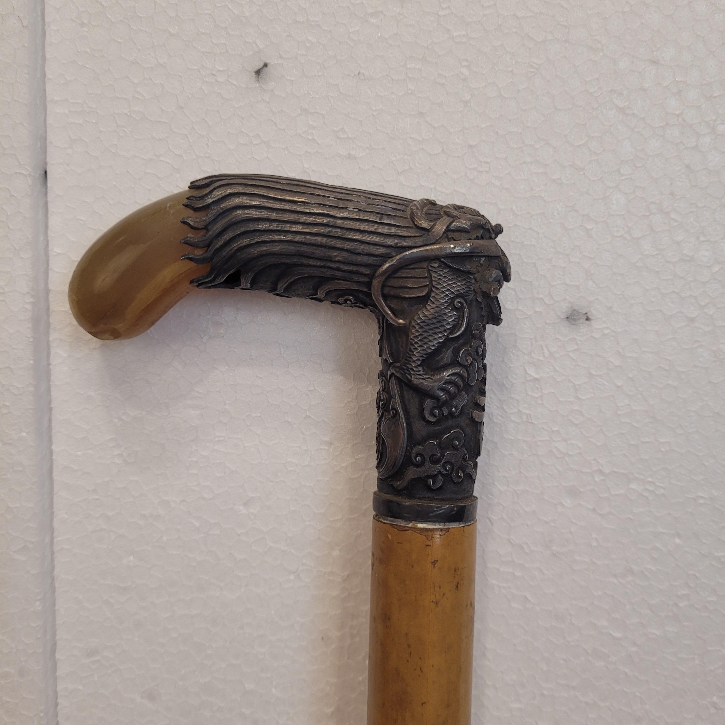 Indochina  Walking stick , Baston, Silver Wood and Antler In Good Condition For Sale In Valladolid, ES