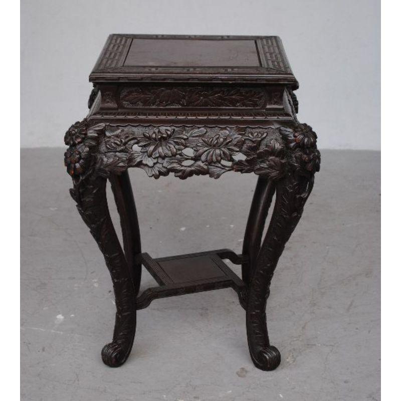 Indochinese carved lacquered wood stand 1900 with a tray size of 60 cm x 60 cm. For a height of 76 cm.

Additional information:
Style: Asian
Material: Blackened wood.
  