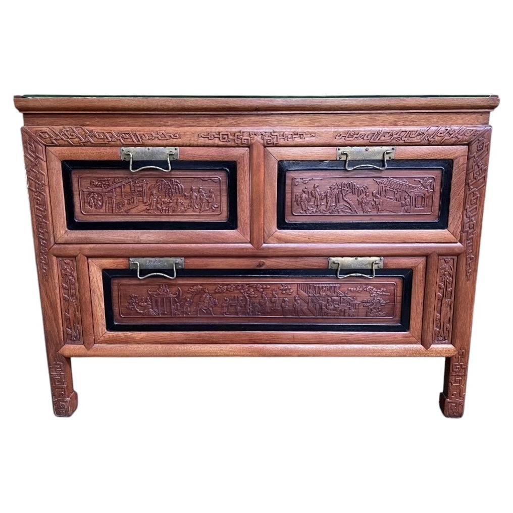 Indochinese Chest of Drawers with Carved Panels, circa 1950 For Sale