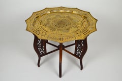 Indochinese Dragons Carved Table with Brassware Tray Top, 1890s