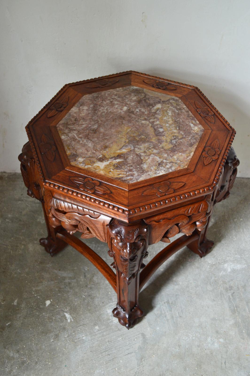 Indochinese Low Table in Carved Wood, Dragons Theme, 1890s For Sale 4