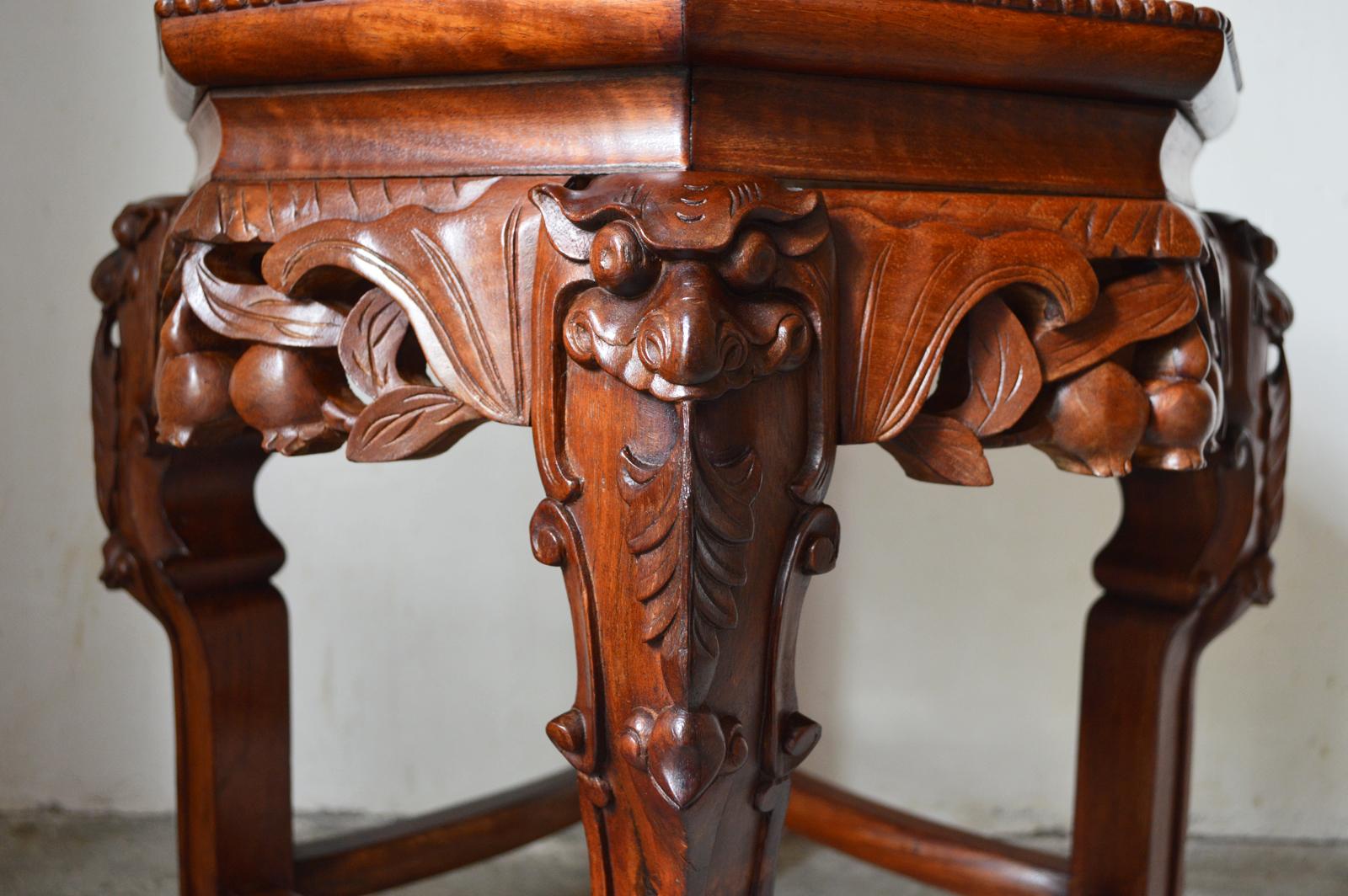 Japonisme Indochinese Low Table in Carved Wood, Dragons Theme, 1890s For Sale