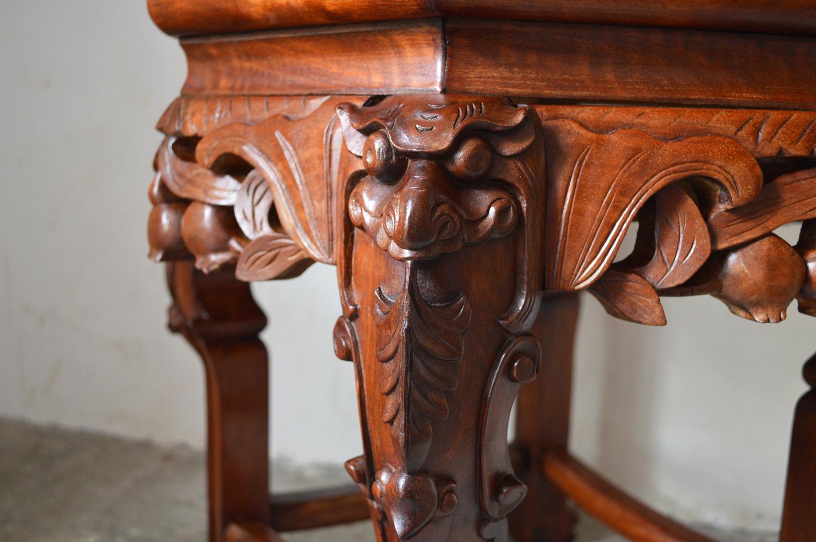Vietnamese Indochinese Low Table in Carved Wood, Dragons Theme, 1890s For Sale