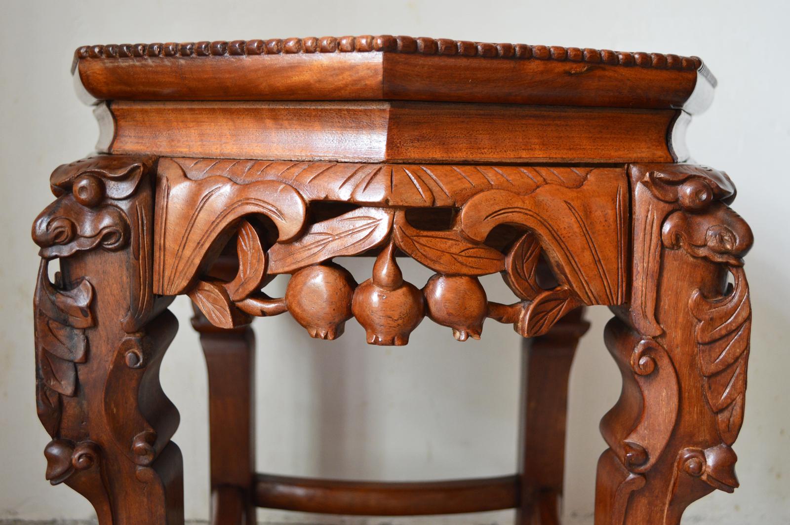 Late 19th Century Indochinese Low Table in Carved Wood, Dragons Theme, 1890s For Sale