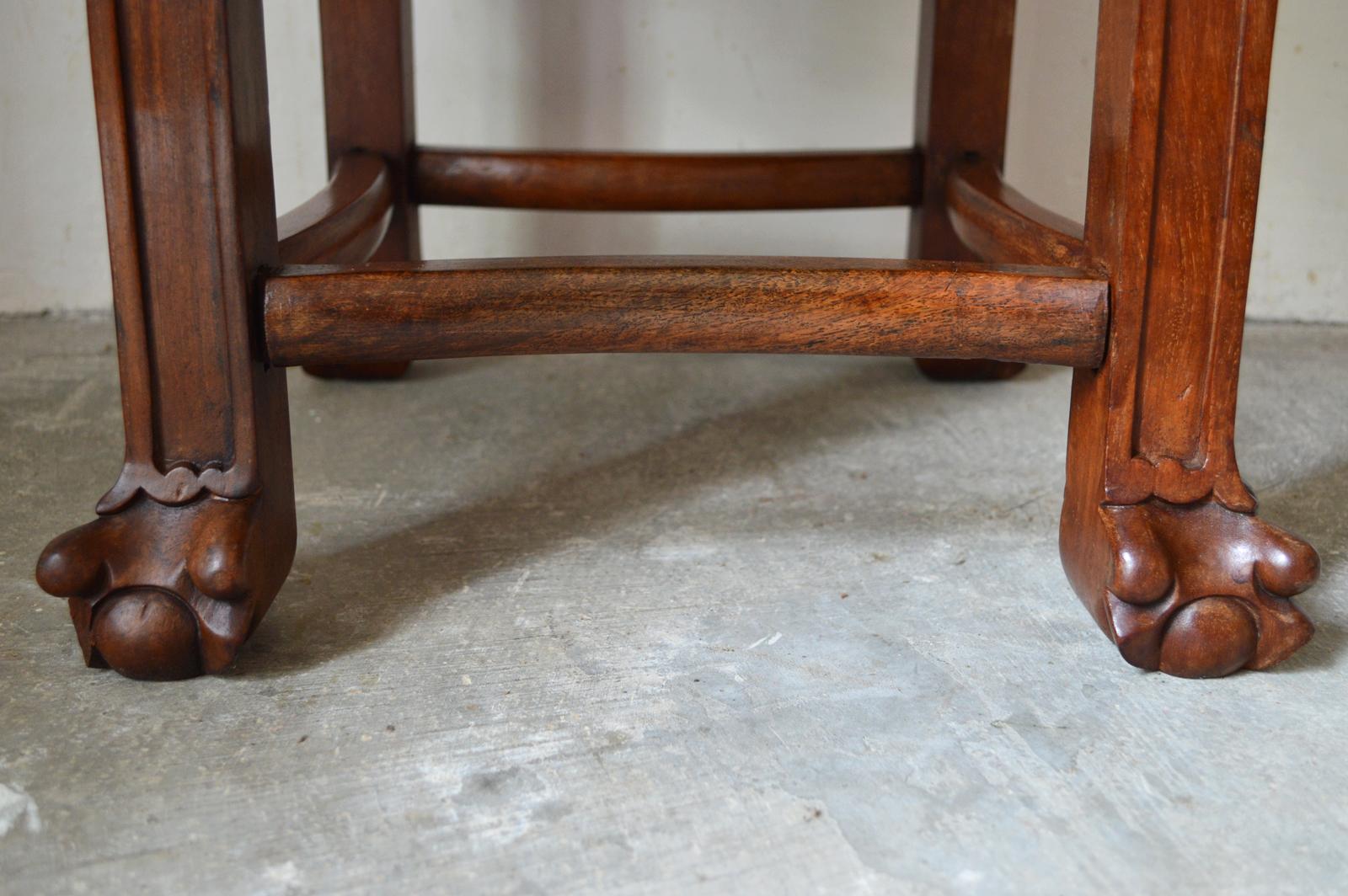 Marble Indochinese Low Table in Carved Wood, Dragons Theme, 1890s For Sale