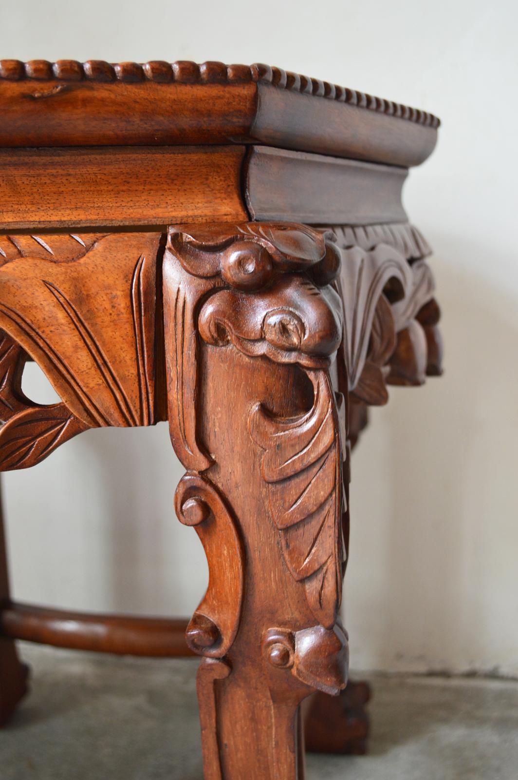 Indochinese Low Table in Carved Wood, Dragons Theme, 1890s For Sale 2