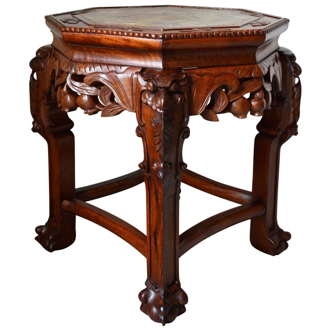 Indochinese Low Table in Carved Wood, Dragons Theme, 1890s For Sale