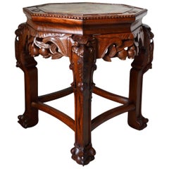 Antique Indochinese Low Table in Carved Wood, Dragons Theme, 1890s