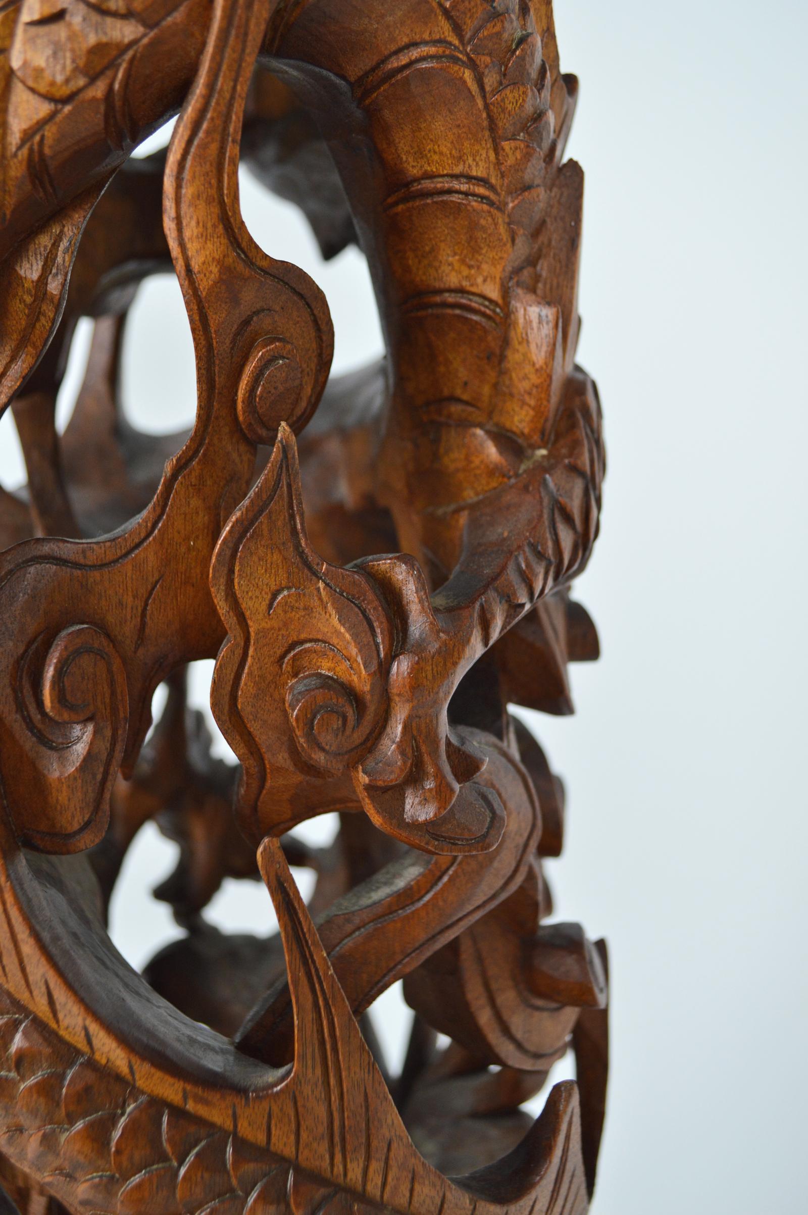 Indochinese Pedestal Table / Pot Stand in Carved Wood, Mythological Theme, 1890s For Sale 7
