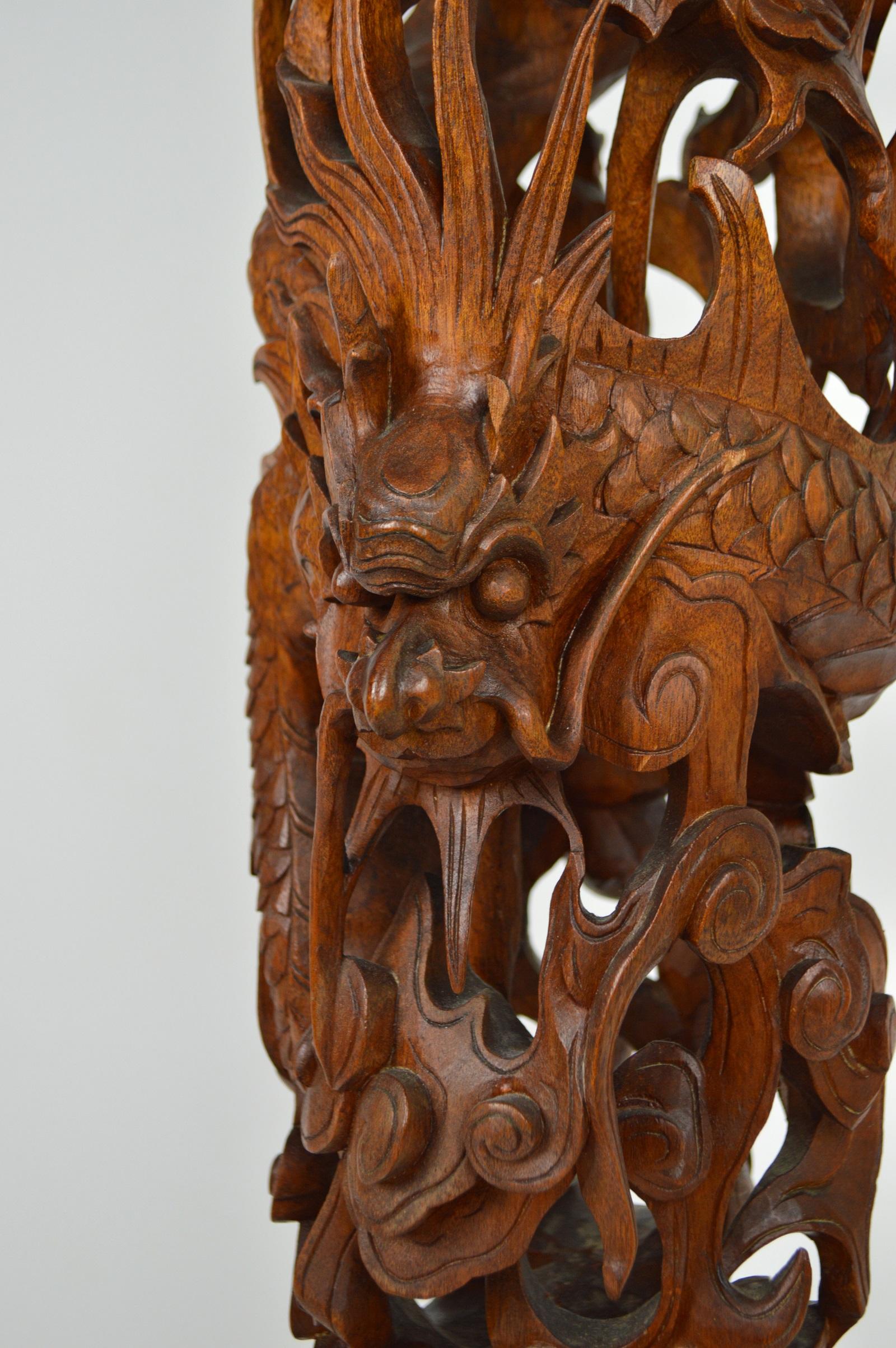 Indochinese Pedestal Table / Pot Stand in Carved Wood, Mythological Theme, 1890s For Sale 9