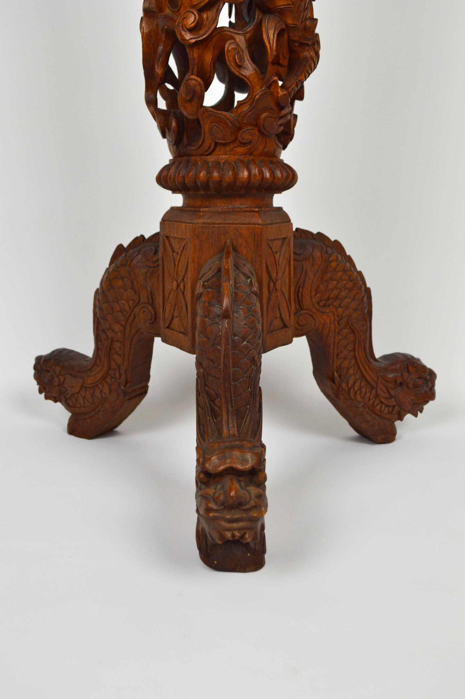 Indochinese Pedestal Table / Pot Stand in Carved Wood, Mythological Theme, 1890s For Sale 2