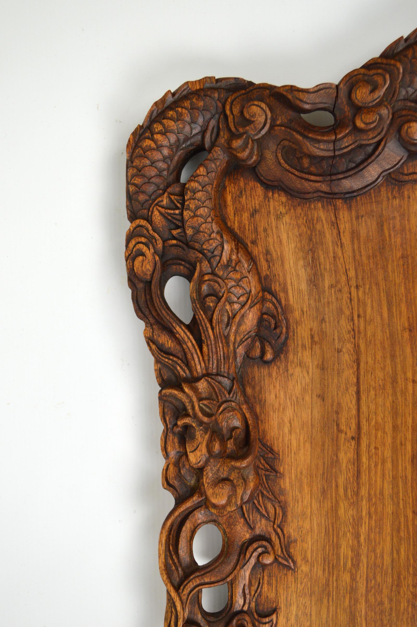 Wood Indochinese Tray Carved with Dragons, circa 1900 For Sale