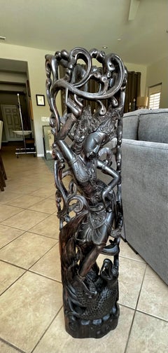 Indonesia Dancing Deity Male Serpent Carved Hardwood Statue