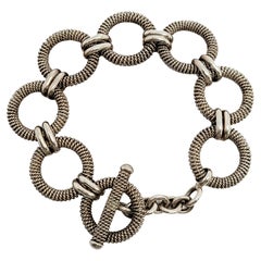 Indonesia Sterling Silver Circle Link Toggle Bracelet