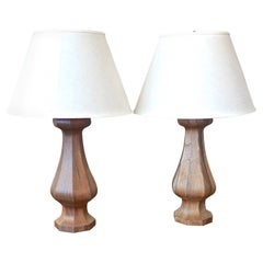 Lampes de bureau indonésiennes en bois de Masassar des années 1950, avec abat-jours