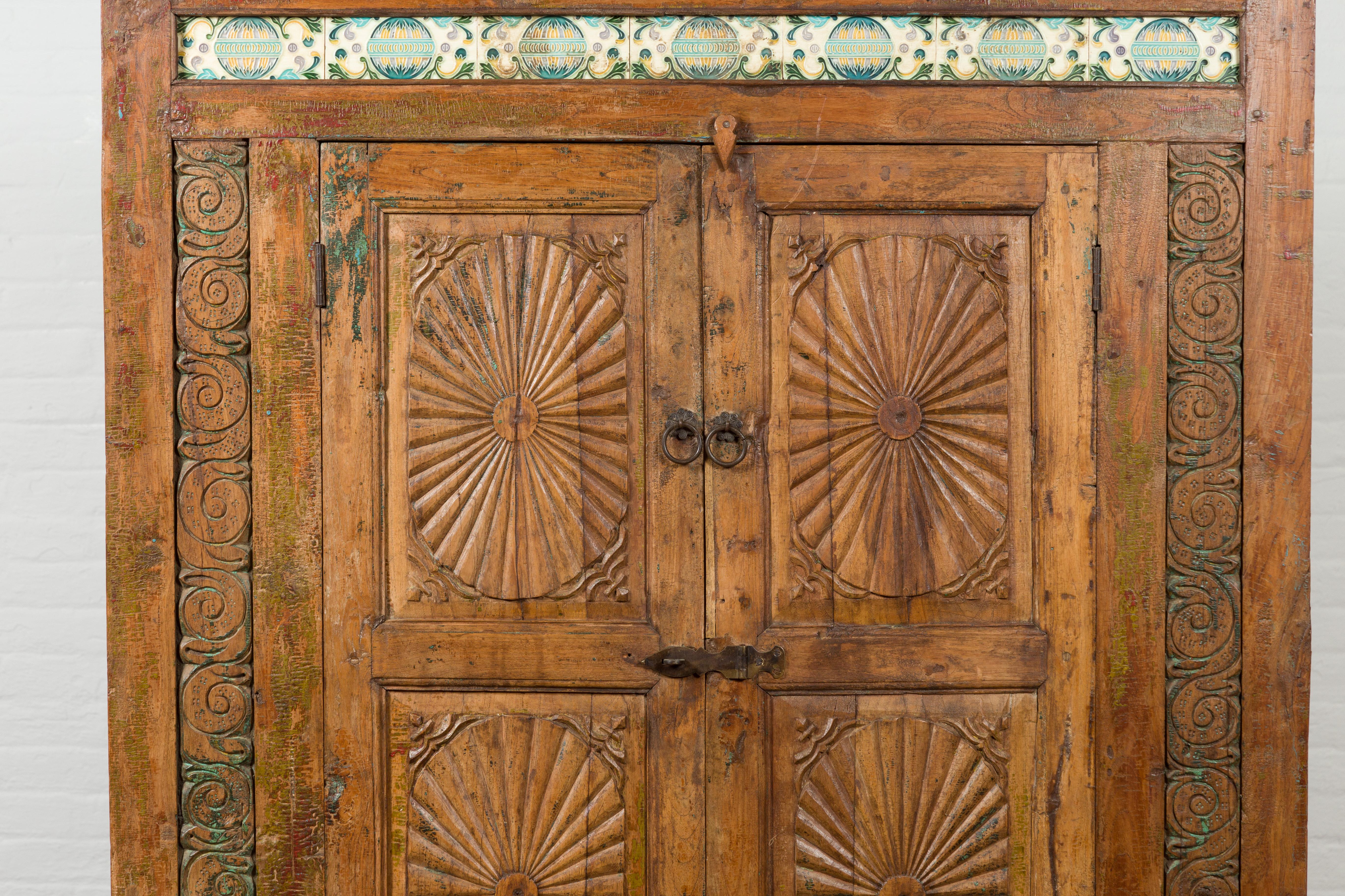 Indonesian 19th Century Cabinet with Sunburst Design and Blue & Yellow Enameled  For Sale 1